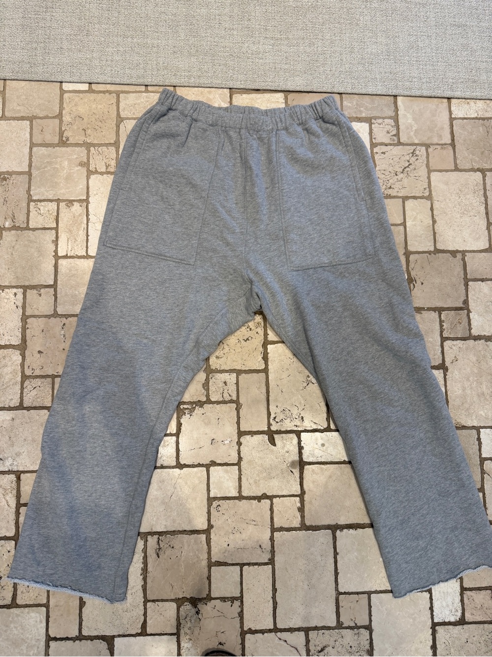 Gray Women's pharoah joggers. Slight drop crotch.